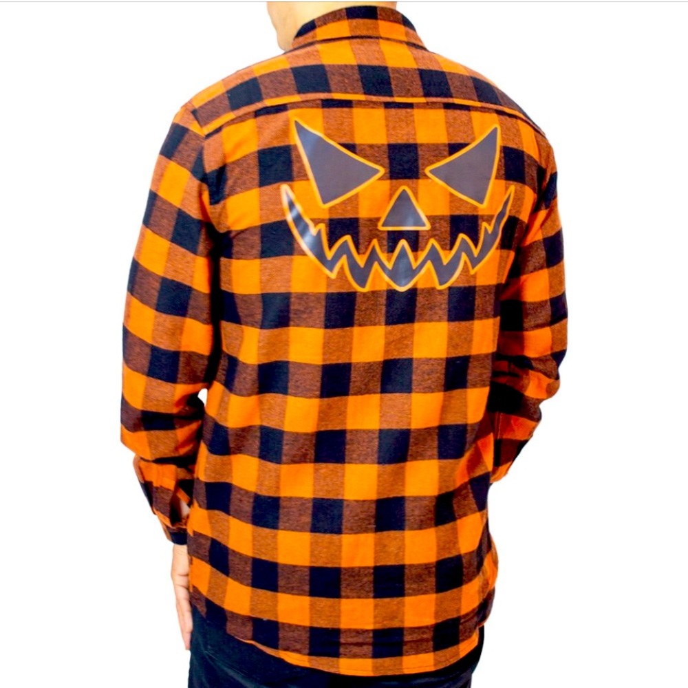 4XL LAST CHANCE! TRICK OR TREAT PUMPKIN GOTH ORANGE FLANNEL SHIRT Unisex NWT